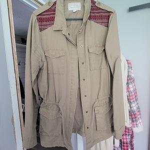 Khaki utility jacket with aztec design, size L